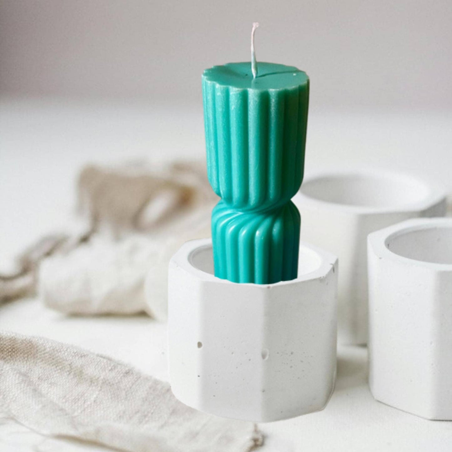 Handmade Twisted Soy Wax Pillar Candle: Unscented Ribbed Decor