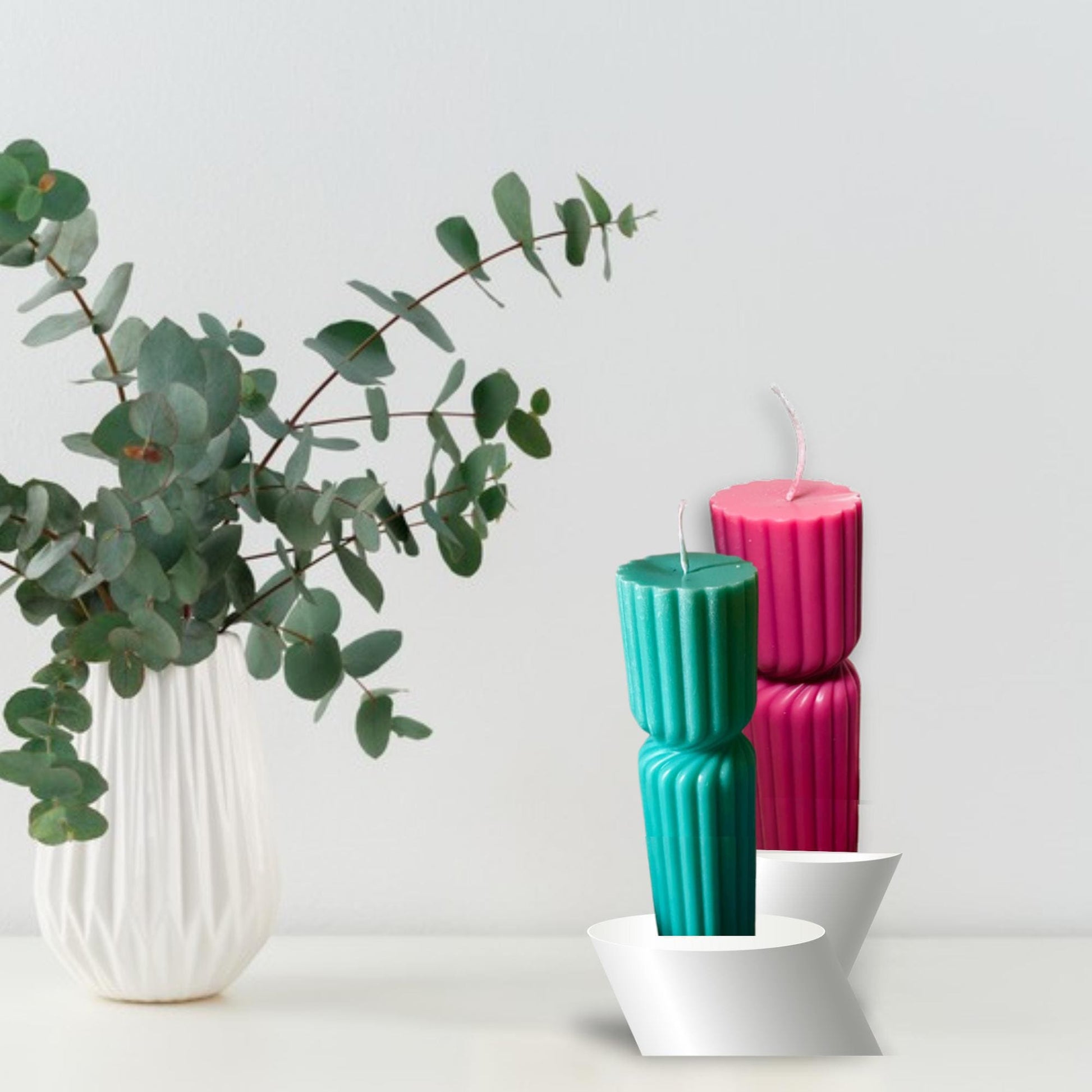 Handmade Twisted Soy Wax Pillar Candle: Unscented Ribbed Decor