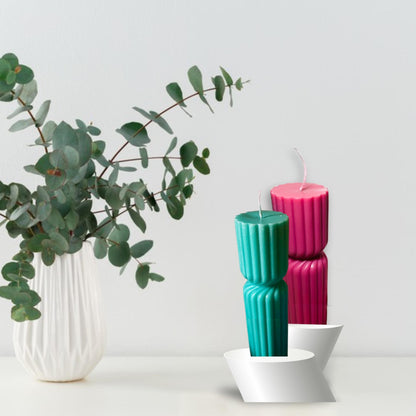 Handmade Twisted Soy Wax Pillar Candle: Unscented Ribbed Decor
