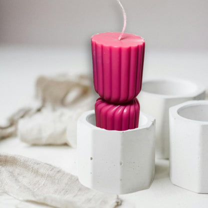 Handmade Twisted Soy Wax Pillar Candle: Unscented Ribbed Decor