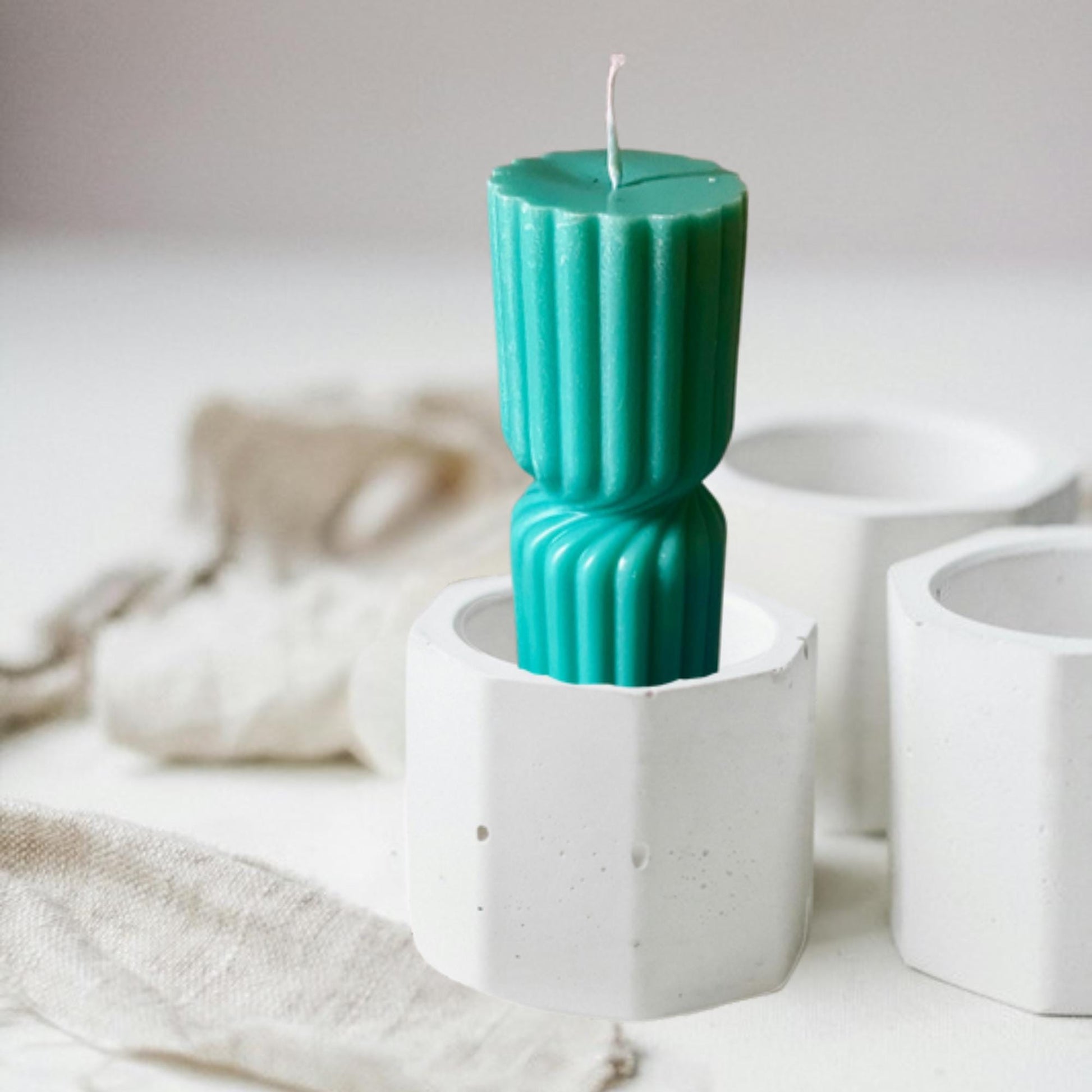 Handmade Twisted Soy Wax Pillar Candle: Unscented Ribbed Decor