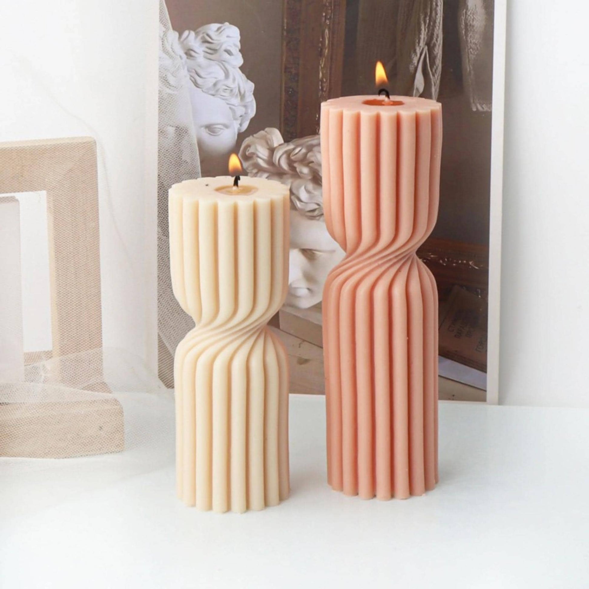 Handmade Twisted Soy Wax Pillar Candle: Unscented Ribbed Decor