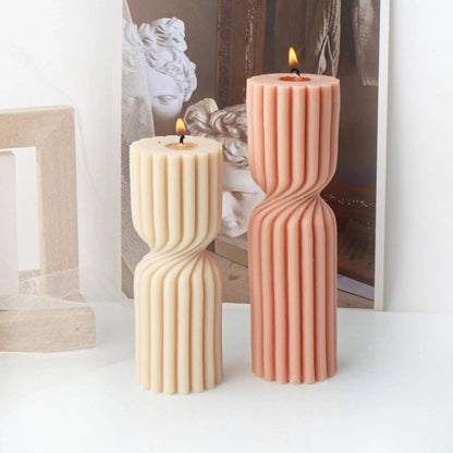 Handmade Twisted Soy Wax Pillar Candle: Unscented Ribbed Decor