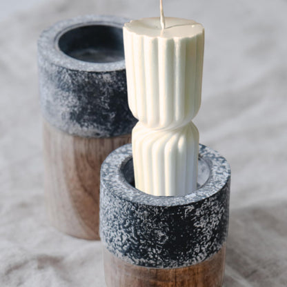 Handmade Twisted Soy Wax Pillar Candle: Unscented Ribbed Decor