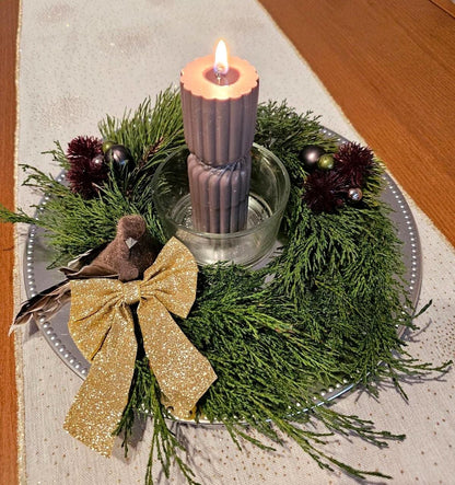 Handmade Twisted Soy Wax Pillar Candle: Unscented Ribbed Decor