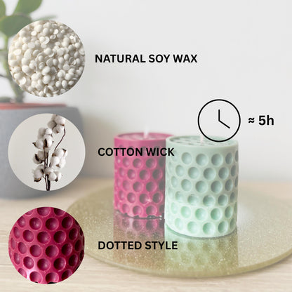 Handmade Dotted Cylindrical Candle: Decorative Soy Wax reverse bubble